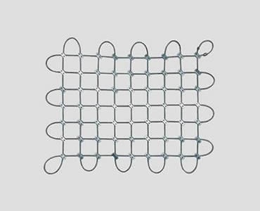 A piece of stainless steel bolted square rope mesh.