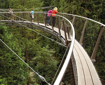 A section of Cliffwalk Capilano Suspension Bridge with several persons on it.