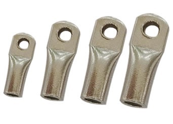 Four stainless steel cable eye ends in different sizes