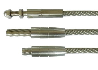 Three types of external thread ends for stainless steel cables